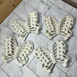 4 Burwood Products 1977 Vintage 3D Butterfly Wall Hangings Decor 2146 White